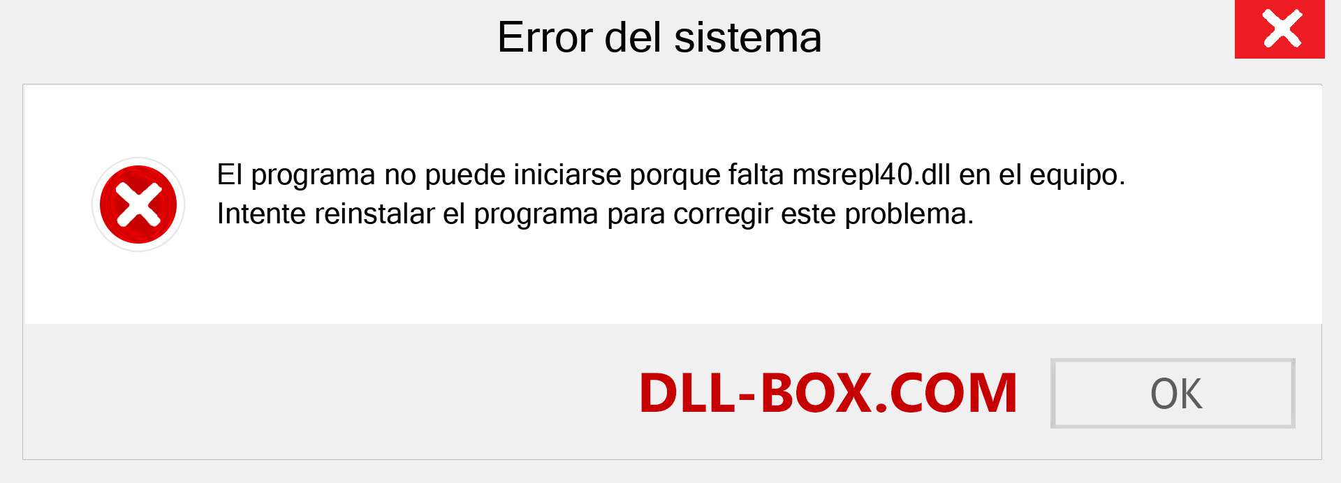 ¿Falta el archivo msrepl40.dll ?. Descargar para Windows 7, 8, 10 - Corregir msrepl40 dll Missing Error en Windows, fotos, imágenes