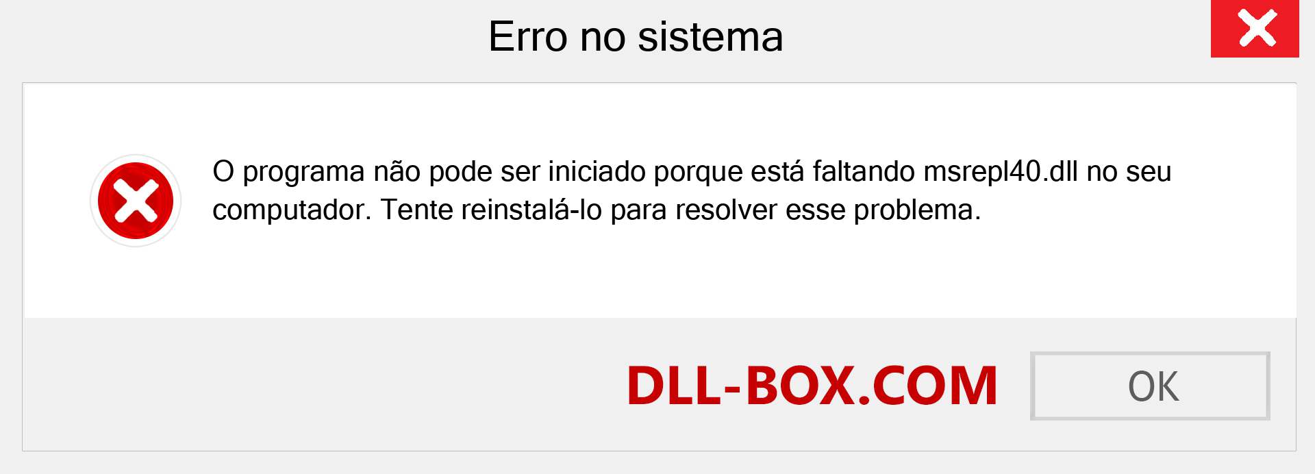 Arquivo msrepl40.dll ausente ?. Download para Windows 7, 8, 10 - Correção de erro ausente msrepl40 dll no Windows, fotos, imagens